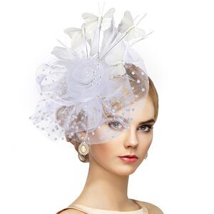 4267 White Butterfly Fascinator Hat- Elegant 2025 Derby Attire Tea Hat